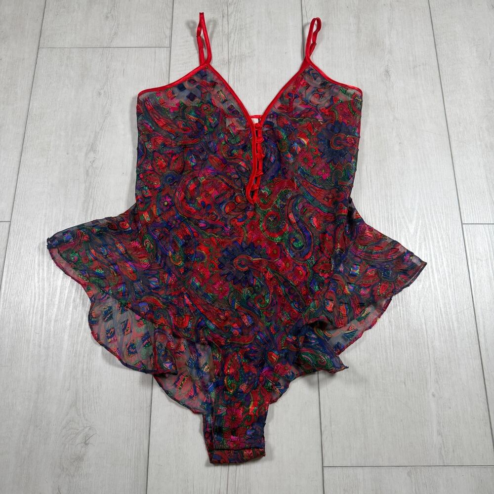 Victoria's Secret One Piece Sheer Flutter Lingerie Teddy Women Small Floral Red